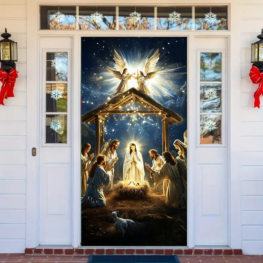 Christianartworkshop Türvorhang „Engelhafte Krippe“: Weihnachtlicher Glaube & Himmlische Gegenwart - image 2