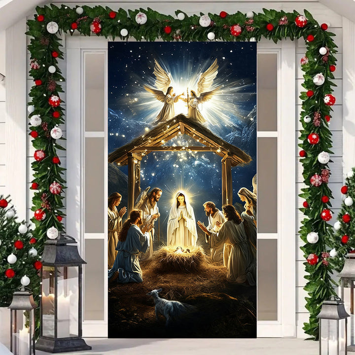 Christianartworkshop Türvorhang „Engelhafte Krippe“: Weihnachtlicher Glaube & Himmlische Gegenwart - image 3