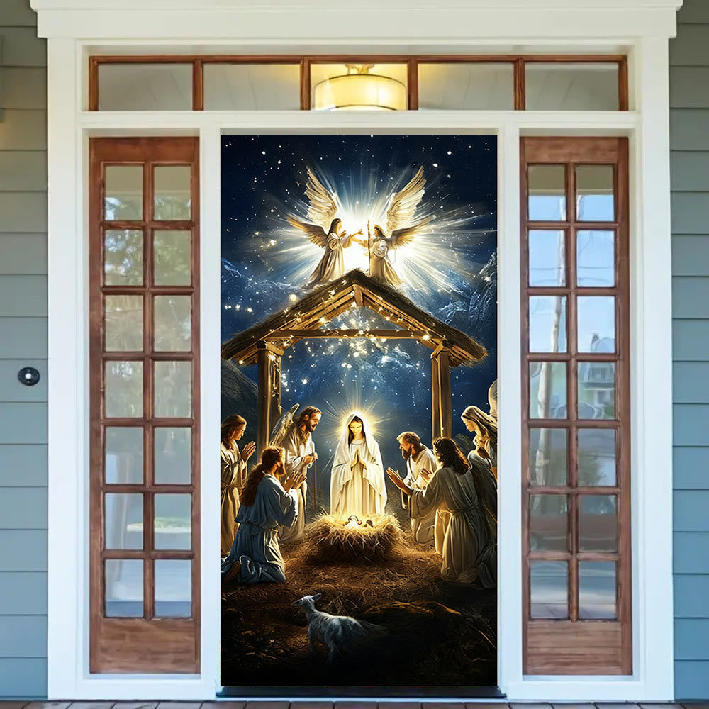Christianartworkshop Türvorhang „Engelhafte Krippe“: Weihnachtlicher Glaube & Himmlische Gegenwart - image 1