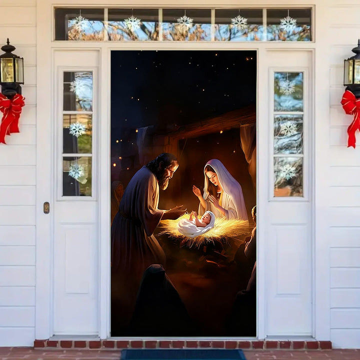 Christianartworkshop Türvorhang mit warmer Krippenszene: Weihnachtlicher Glanz und festlicher Charme - image 1
