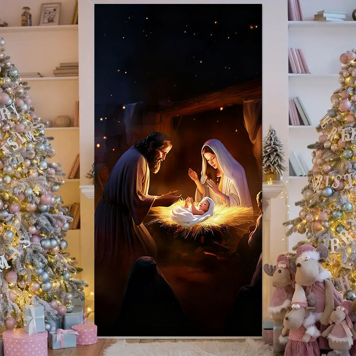 Christianartworkshop Türvorhang mit warmer Krippenszene: Weihnachtlicher Glanz und festlicher Charme - 36''*80''/91cm*203cm - image 0