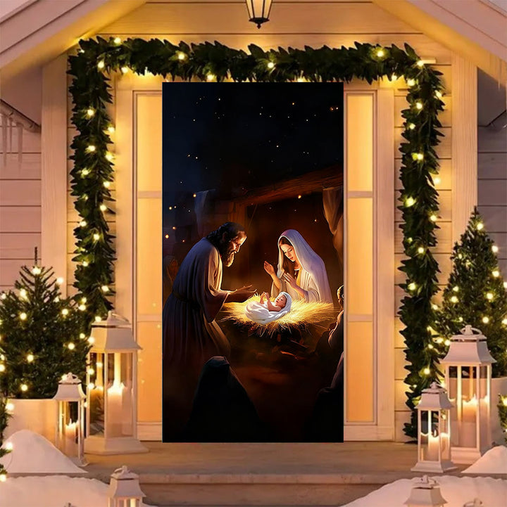 Christianartworkshop Türvorhang mit warmer Krippenszene: Weihnachtlicher Glanz und festlicher Charme - image 3