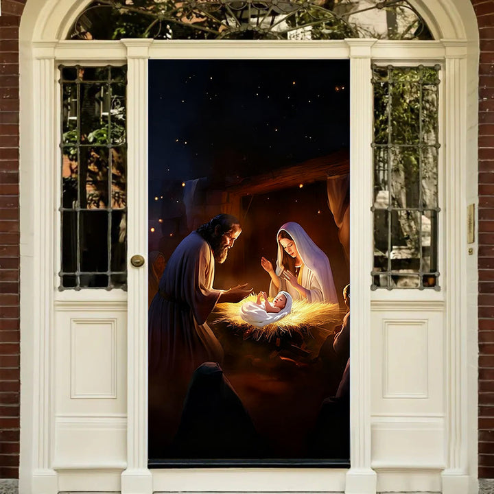 Christianartworkshop Türvorhang mit warmer Krippenszene: Weihnachtlicher Glanz und festlicher Charme - image 2