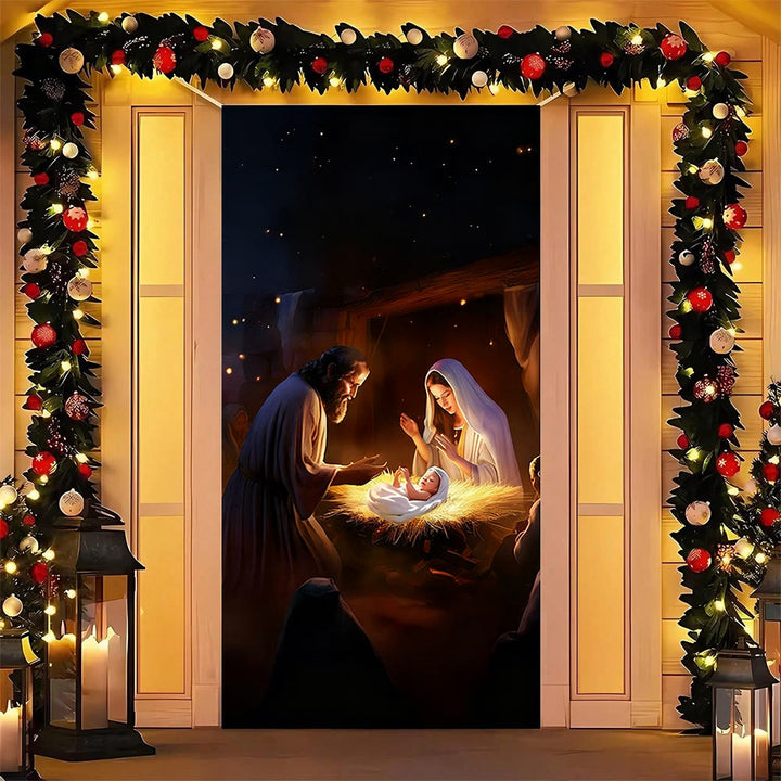 Christianartworkshop Türvorhang mit warmer Krippenszene: Weihnachtlicher Glanz und festlicher Charme - image 4
