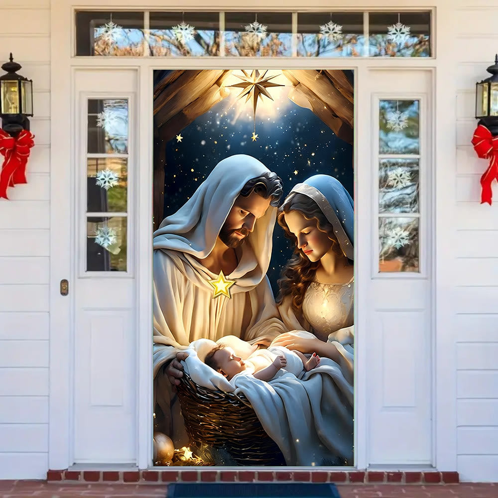 Christianartworkshop Türvorhang „Göttliche Geburt Christi“: Schaffen Sie einen weihnachtlichen, heiligen Raum zu Hause - 36''*80''/91cm*203cm - image 0