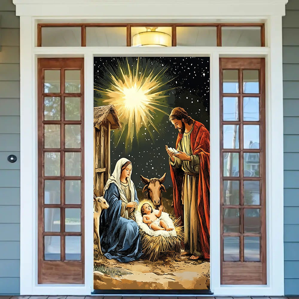 Christianartworkshop Sternenbeleuchteter Krippen-Türvorhang: Weihnachtlicher Glanz und festliche Ausstrahlung - image 1