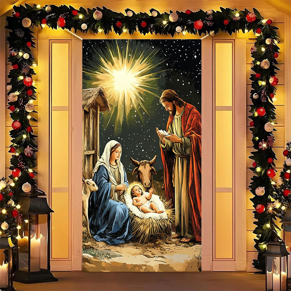 Christianartworkshop Sternenbeleuchteter Krippen-Türvorhang: Weihnachtlicher Glanz und festliche Ausstrahlung - image 4