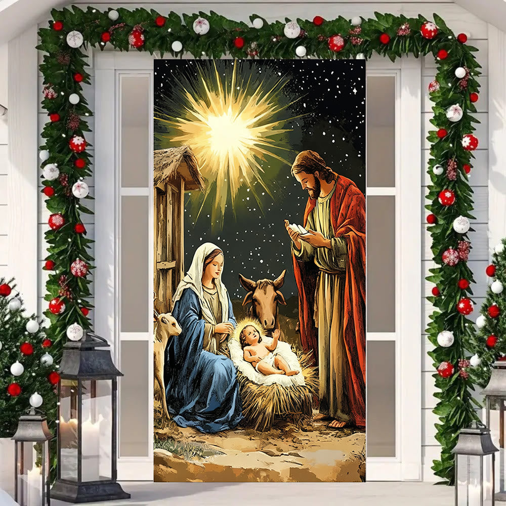 Christianartworkshop Sternenbeleuchteter Krippen-Türvorhang: Weihnachtlicher Glanz und festliche Ausstrahlung - image 2