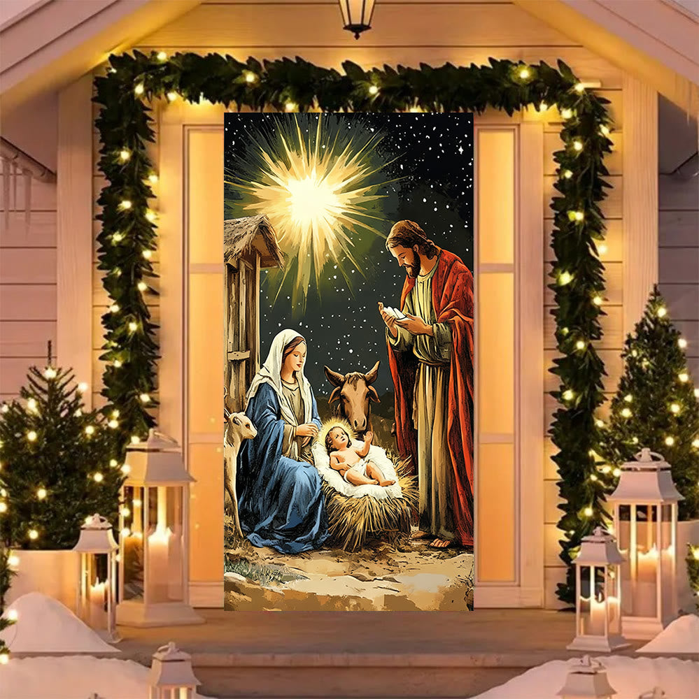 Christianartworkshop Sternenbeleuchteter Krippen-Türvorhang: Weihnachtlicher Glanz und festliche Ausstrahlung - image 3
