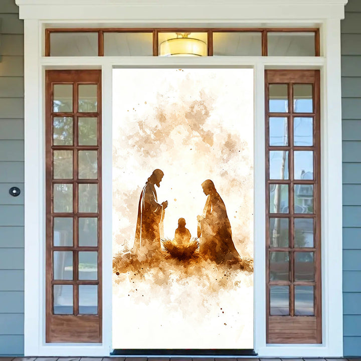 Türvorhang mit Aquarell-Weihnachtsmotiv: Weihnachtlicher Glaube & friedvoller Charme - image 1