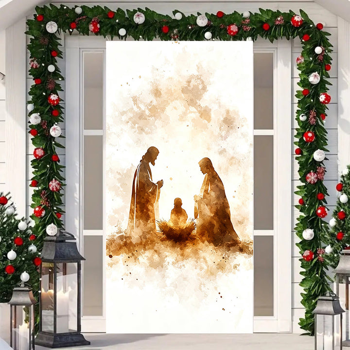 Türvorhang mit Aquarell-Weihnachtsmotiv: Weihnachtlicher Glaube & friedvoller Charme - image 3