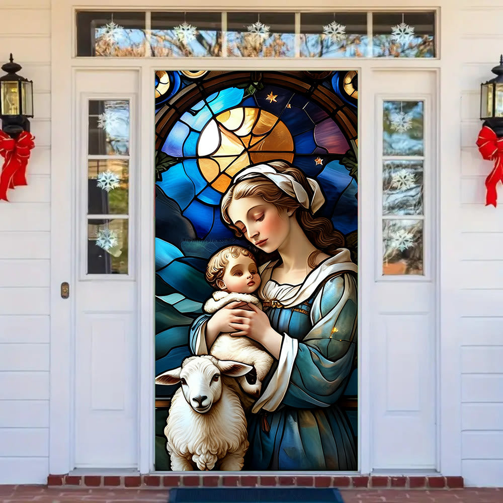 Christianartworkshop Türvorhang „Madonna und Lamm“ in Buntglasoptik: Spiritueller Trost & Wohnaccessoires - image 2