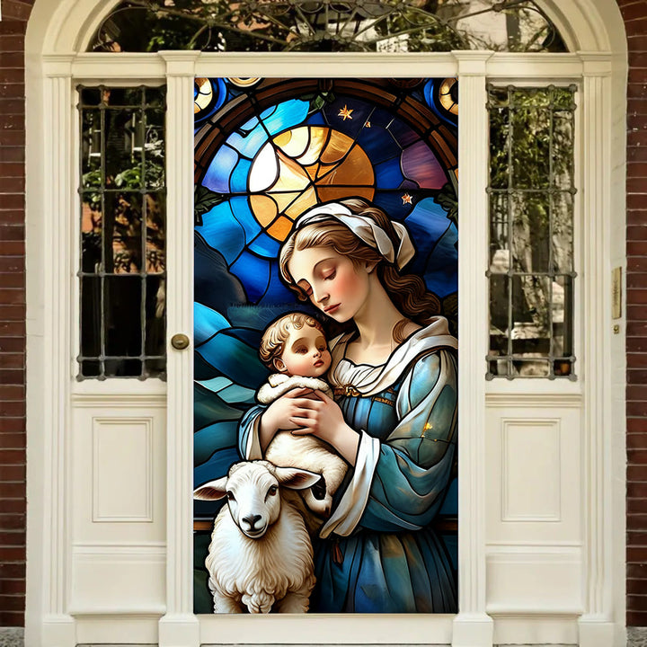Christianartworkshop Türvorhang „Madonna und Lamm“ in Buntglasoptik: Spiritueller Trost & Wohnaccessoires - image 3