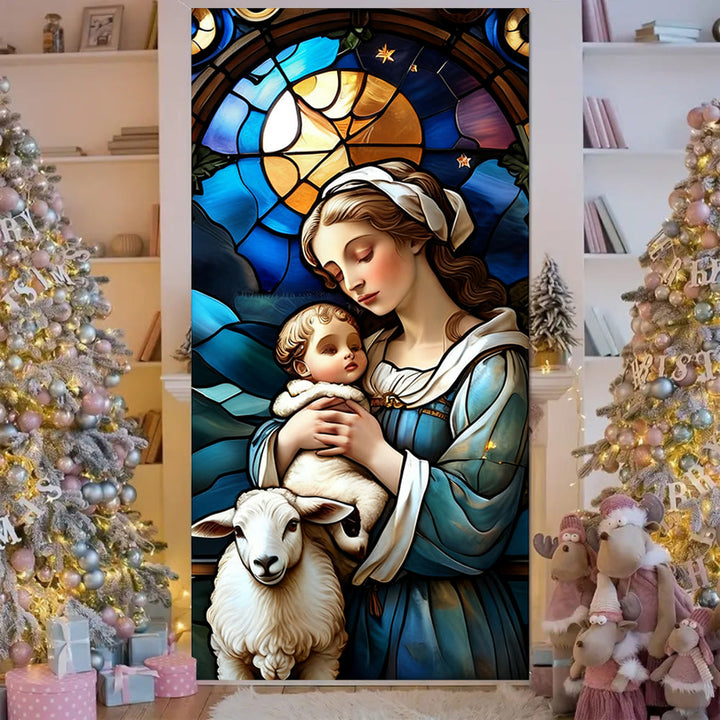 Christianartworkshop Türvorhang „Madonna und Lamm“ in Buntglasoptik: Spiritueller Trost & Wohnaccessoires - image 4