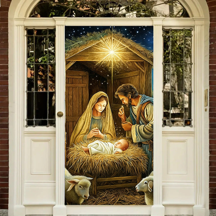 Christianartworkshop Realistischer Türvorhang mit Krippenmotiv: Weihnachtliche Szene & Andachtsvolle Atmosphäre - image 3