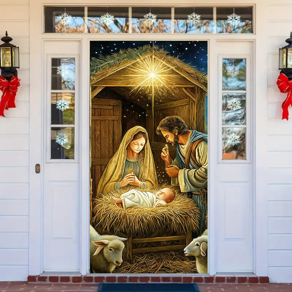 Christianartworkshop Realistischer Türvorhang mit Krippenmotiv: Weihnachtliche Szene & Andachtsvolle Atmosphäre - image 2