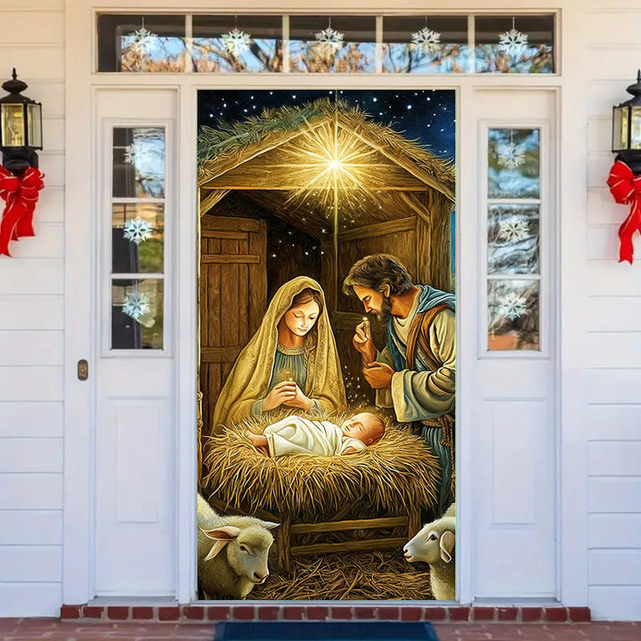 Christianartworkshop Realistischer Türvorhang mit Krippenmotiv: Weihnachtliche Szene & Andachtsvolle Atmosphäre - image 2