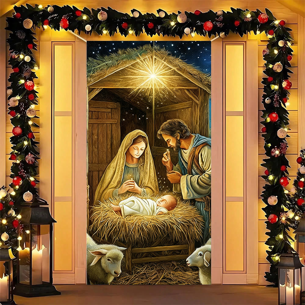 Christianartworkshop Realistischer Türvorhang mit Krippenmotiv: Weihnachtliche Szene & Andachtsvolle Atmosphäre - 36''*80''/91cm*203cm - image 0