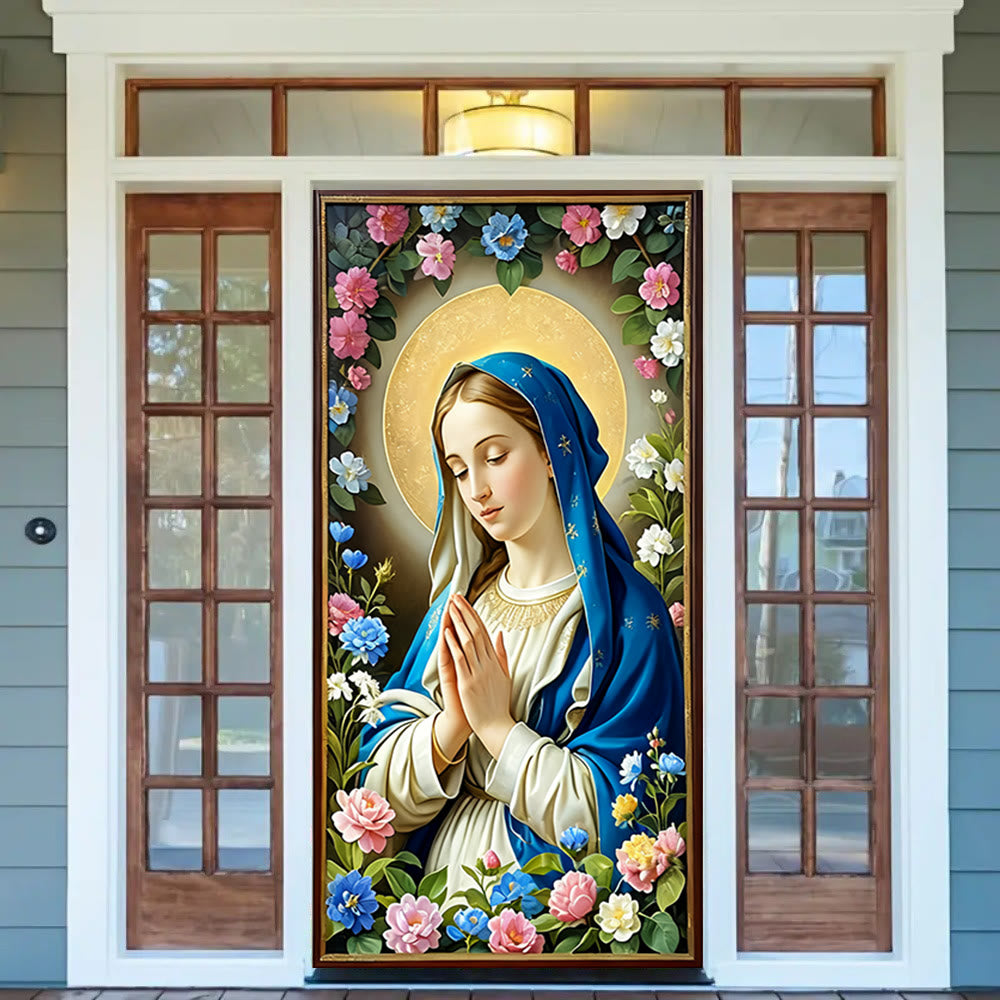 Christianartworkshop Türvorhang „Heilige Madonna“ mit Blumenmotiv: Glaubensreflexion und künstlerische Atmosphäre - image 1