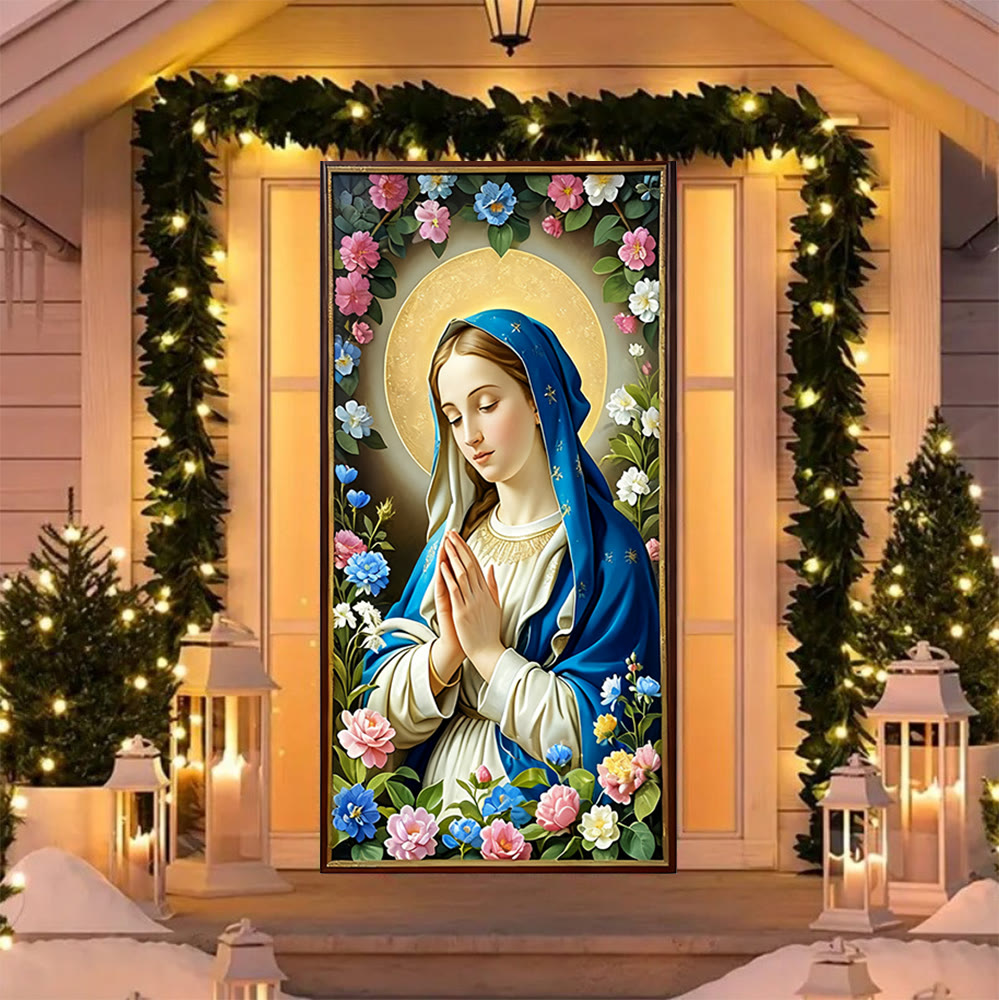 Christianartworkshop Türvorhang „Heilige Madonna“ mit Blumenmotiv: Glaubensreflexion und künstlerische Atmosphäre - image 3