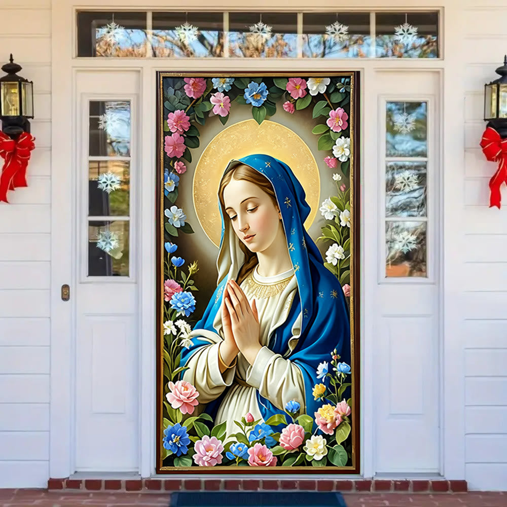 Christianartworkshop Türvorhang „Heilige Madonna“ mit Blumenmotiv: Glaubensreflexion und künstlerische Atmosphäre - image 2