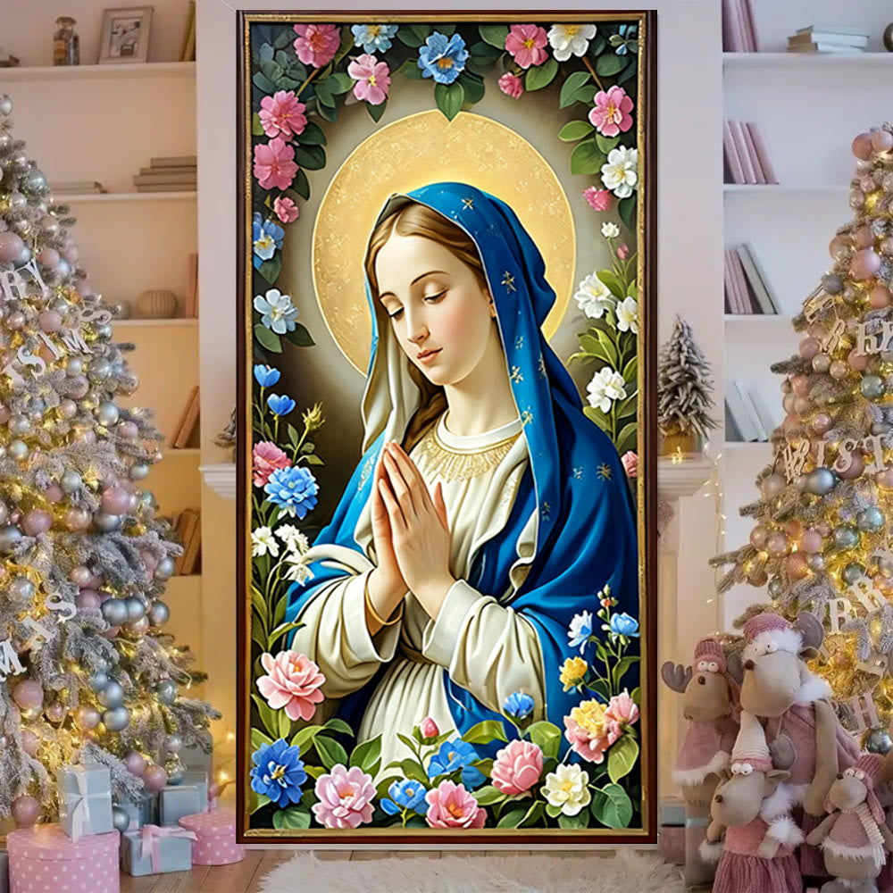 Christianartworkshop Türvorhang „Heilige Madonna“ mit Blumenmotiv: Glaubensreflexion und künstlerische Atmosphäre - 36''*80''/91cm*203cm - image 0