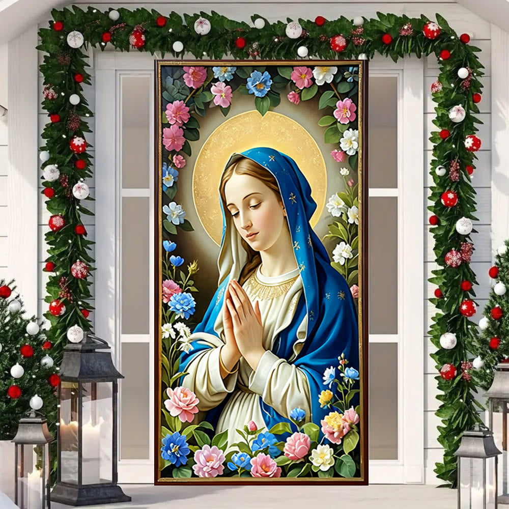 Christianartworkshop Türvorhang „Heilige Madonna“ mit Blumenmotiv: Glaubensreflexion und künstlerische Atmosphäre - image 4