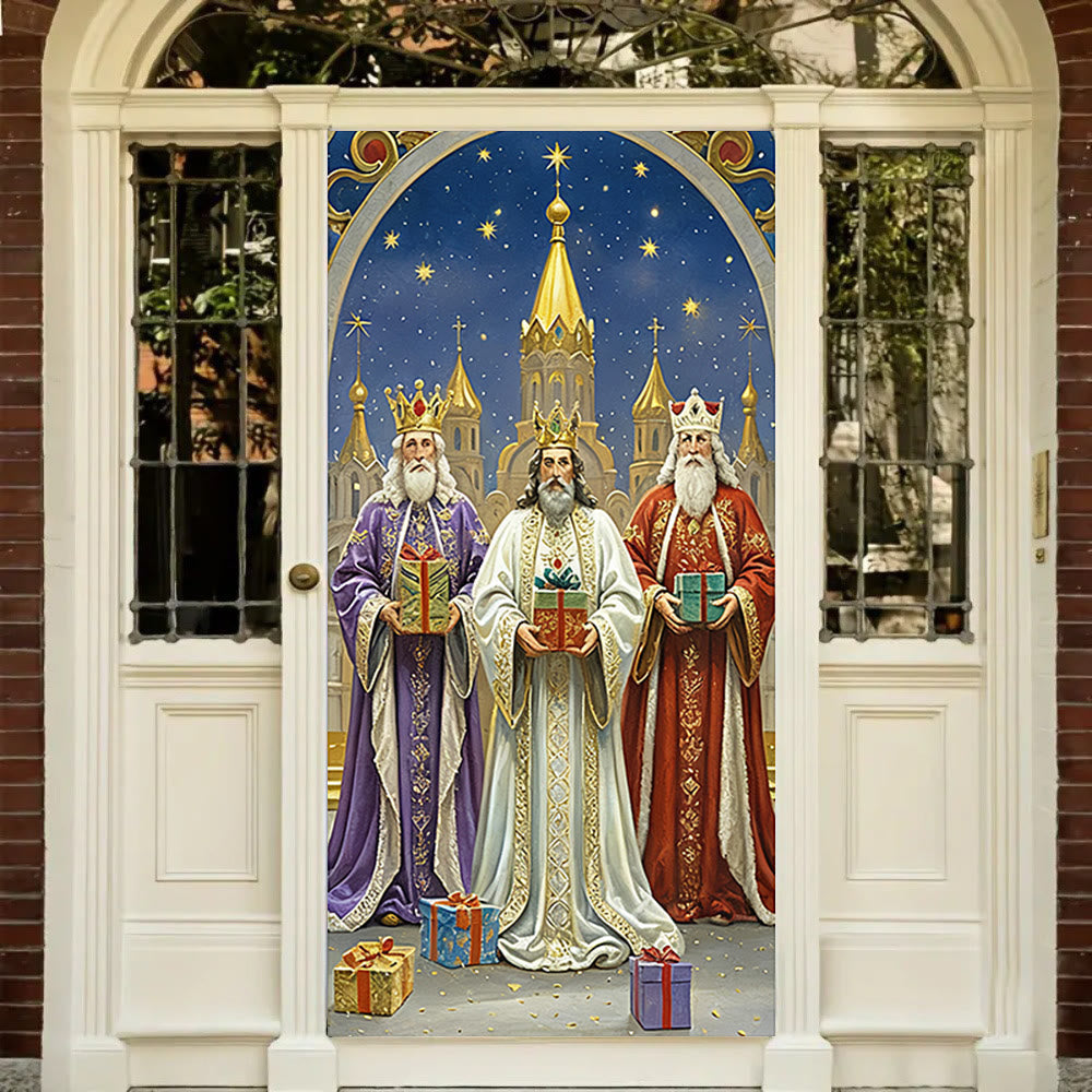 Christliche Kunstwerkstatt: Türvorhang „Heilige Drei Könige“ – Weihnachtsglaube & Festlicher Segen - 36''*80''/91cm*203cm - image 0