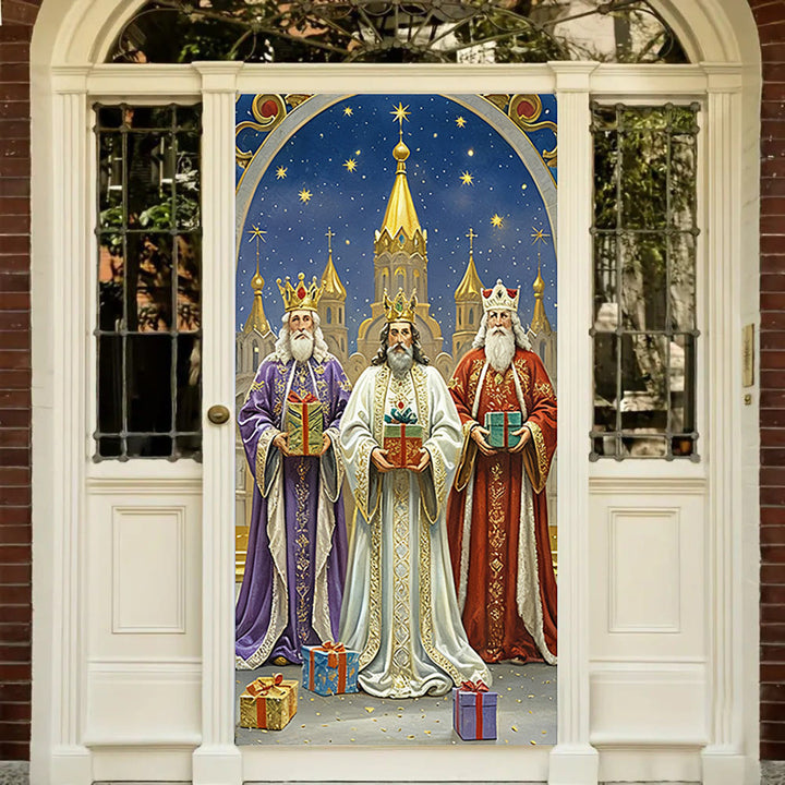 Christliche Kunstwerkstatt: Türvorhang „Heilige Drei Könige“ – Weihnachtsglaube & Festlicher Segen - 36''*80''/91cm*203cm - image 0