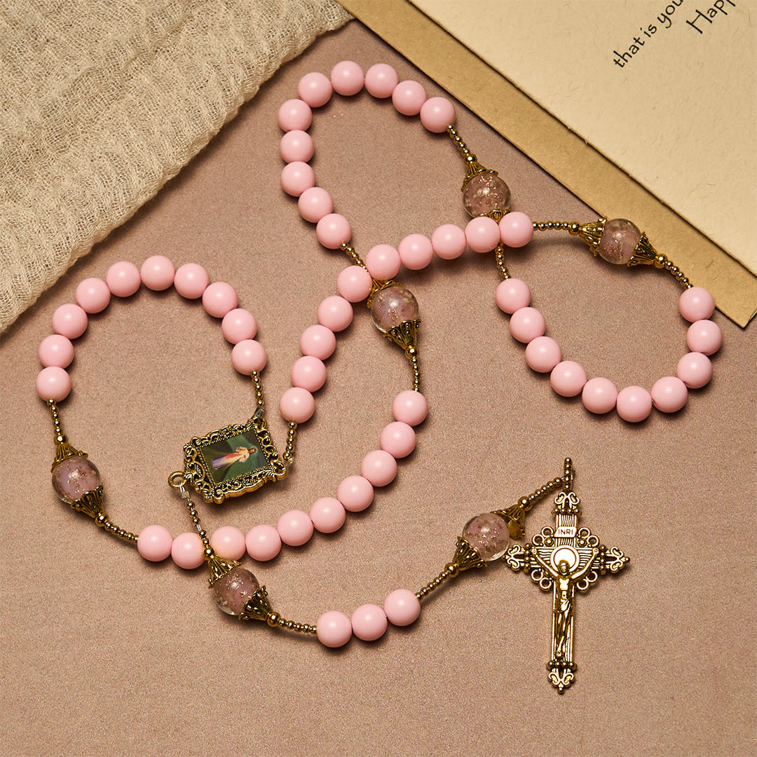 Eleganter Rosenkranz mit rosa Perlen und der Göttlichen Barmherzigkeit für spirituellen Trost von Christianartworkshop - image 4