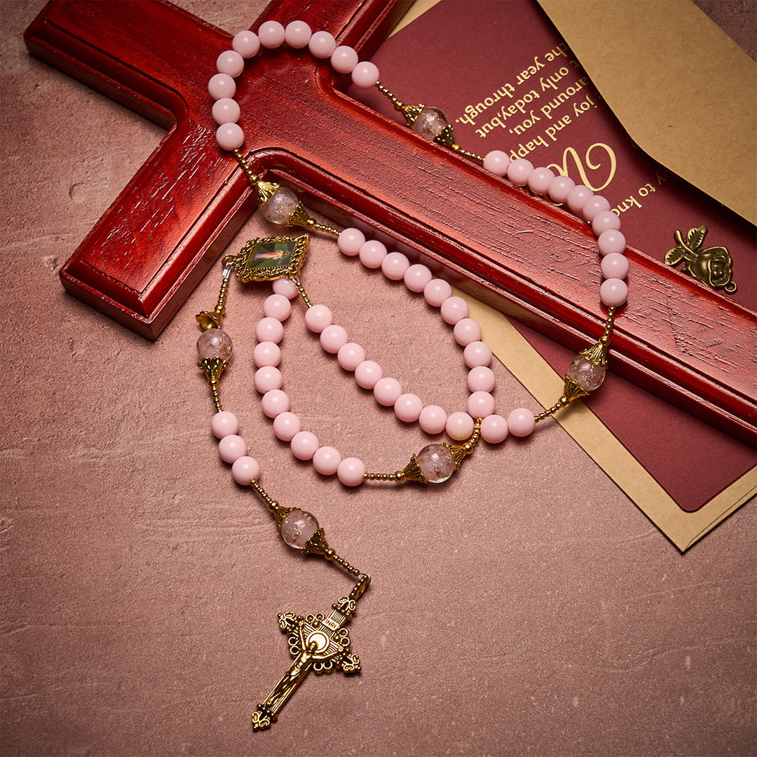 Eleganter Rosenkranz mit rosa Perlen und der Göttlichen Barmherzigkeit für spirituellen Trost von Christianartworkshop - image 2