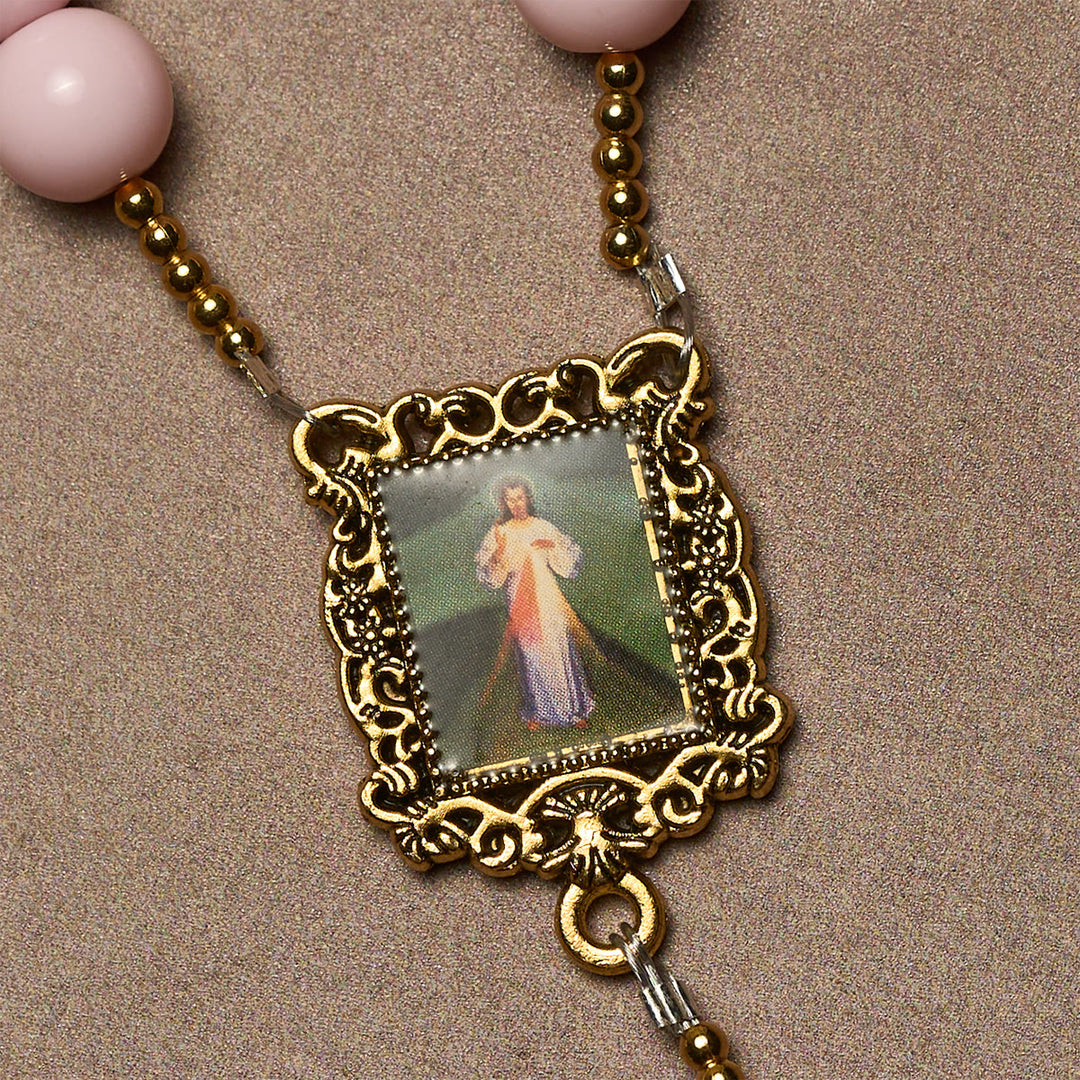 Eleganter Rosenkranz mit rosa Perlen und der Göttlichen Barmherzigkeit für spirituellen Trost von Christianartworkshop - image 6