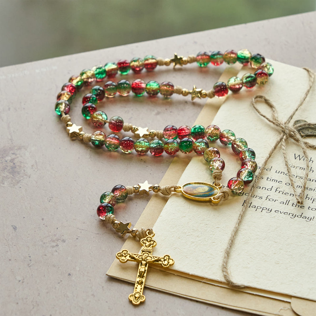 Weihnachtsrosenkranz aus Glasperlen von Christianartworkshop: Medaille Unserer Lieben Frau von Guadalupe & Goldenes Kruzifix - image 5
