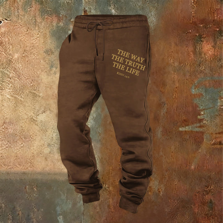 Christianartworkshop Glaube in Bewegung Johannes 14,6 Zitat Jogginghose: Lebe das Versprechen - Braun - 2XL - image 0