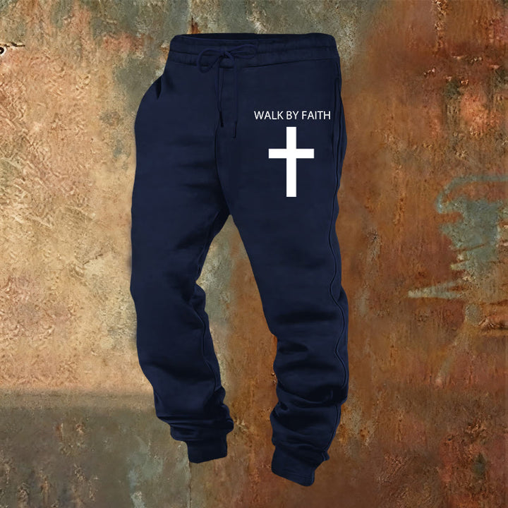 Christianartworkshop Revival Streetwear Walk by Faith Jogginghose: Kreuz am Bein - Marineblau - 2XL - image 4