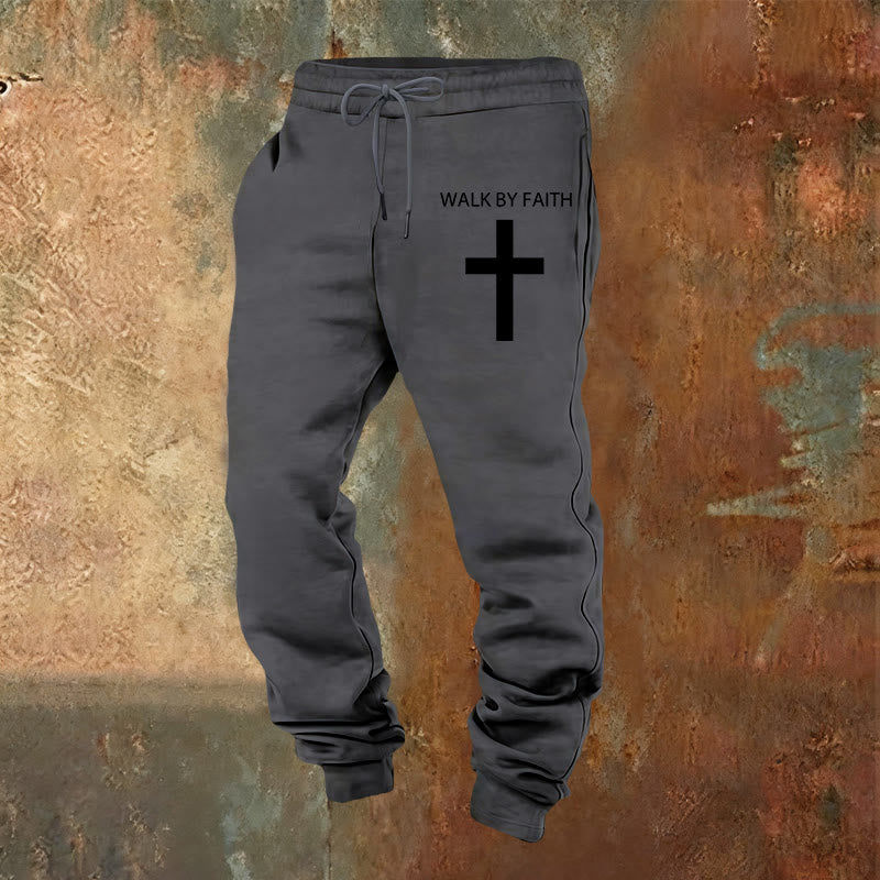 Christianartworkshop Revival Streetwear Walk by Faith Jogginghose: Kreuz am Bein - Warmgrau - 2XL - image 13