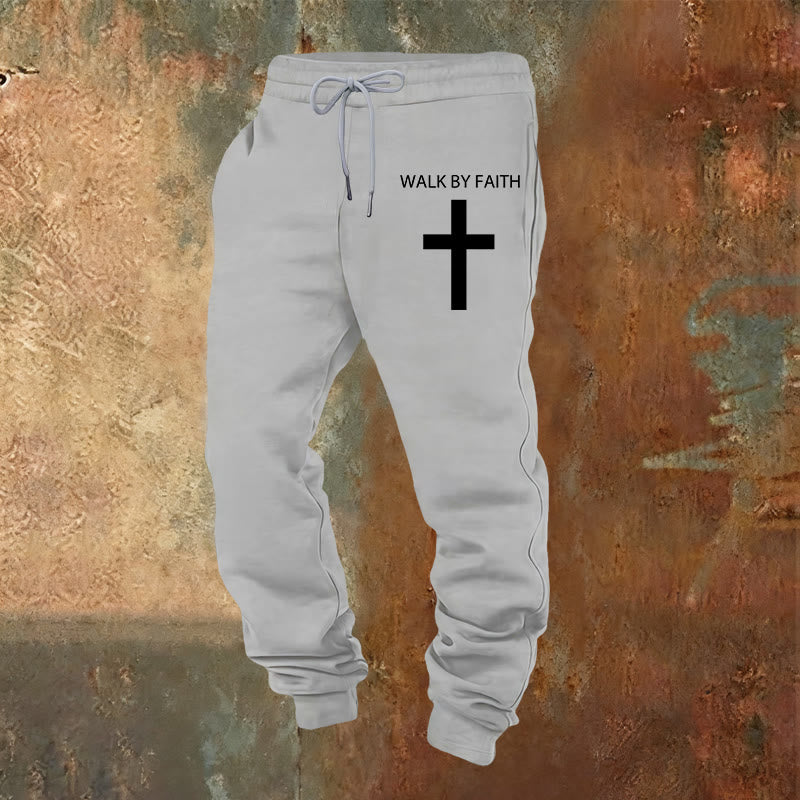 Christianartworkshop Revival Streetwear Walk by Faith Jogginghose: Kreuz am Bein - Hellgrau - 2XL - image 9