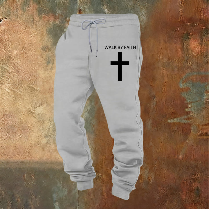 Christianartworkshop Revival Streetwear Walk by Faith Jogginghose: Kreuz am Bein - Hellgrau - 2XL - image 8