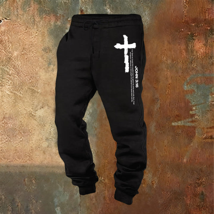 Christianartworkshop Johannes 3,16 Statement Brush Cross Scripture Sweatpants: Walk the Gospel - Schwarz - 2XL - image 4