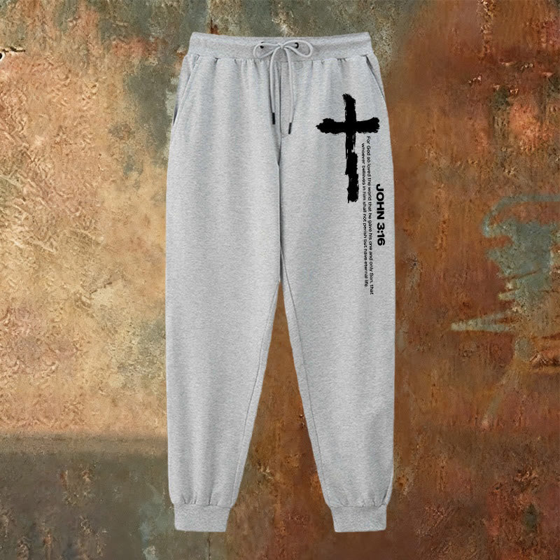Christianartworkshop Johannes 3,16 Statement Brush Cross Scripture Sweatpants: Walk the Gospel - image 2