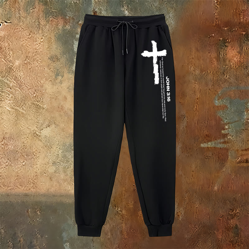 Christianartworkshop Johannes 3,16 Statement Brush Cross Scripture Sweatpants: Walk the Gospel - image 6