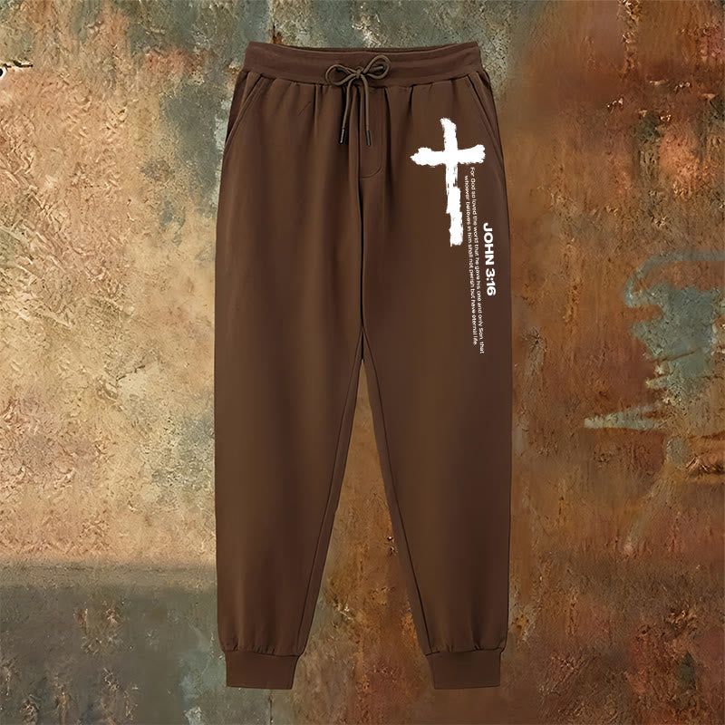 Christianartworkshop Johannes 3,16 Statement Brush Cross Scripture Sweatpants: Walk the Gospel - image 19