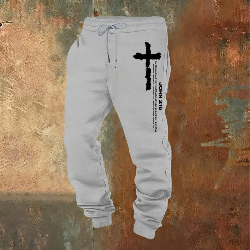 Christianartworkshop Johannes 3,16 Statement Brush Cross Scripture Sweatpants: Walk the Gospel - Hellgrau - 2XL - image 0