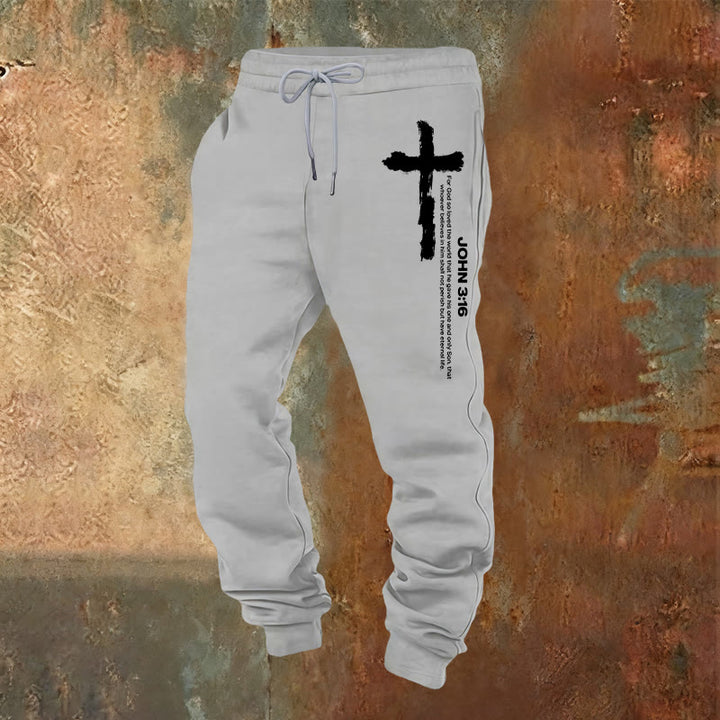 Christianartworkshop Johannes 3,16 Statement Brush Cross Scripture Sweatpants: Walk the Gospel - Hellgrau - 2XL - image 0