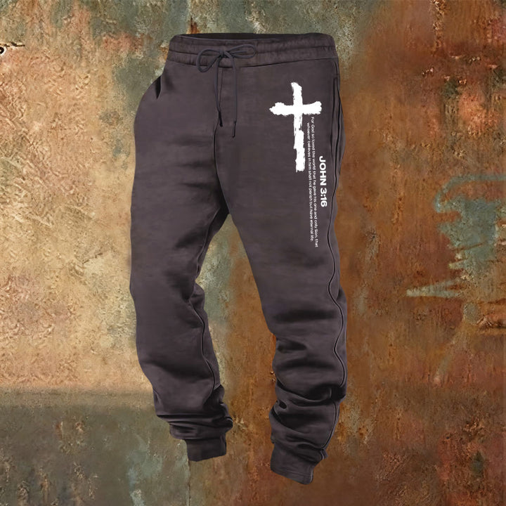 Christianartworkshop Johannes 3,16 Statement Brush Cross Scripture Sweatpants: Walk the Gospel - Dunkelgrau - 2XL - image 21