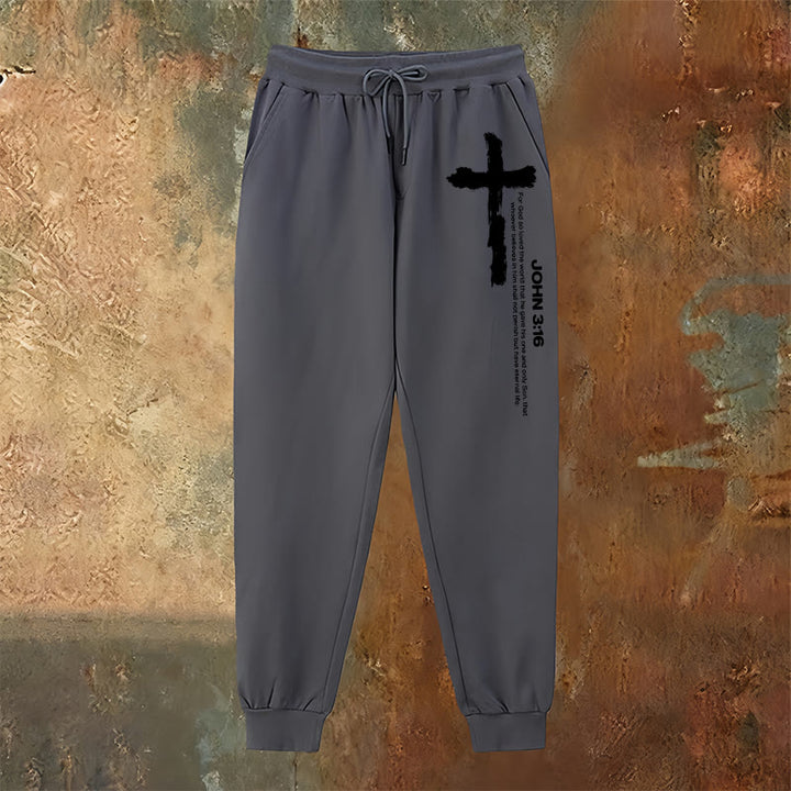 Christianartworkshop Johannes 3,16 Statement Brush Cross Scripture Sweatpants: Walk the Gospel - image 14
