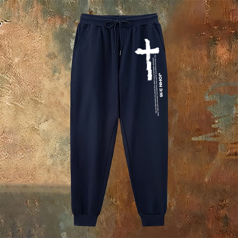 Christianartworkshop Johannes 3,16 Statement Brush Cross Scripture Sweatpants: Walk the Gospel - image 10