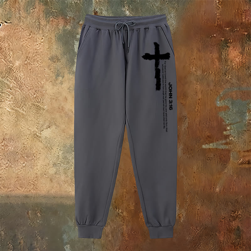 Christianartworkshop Johannes 3,16 Statement Brush Cross Scripture Sweatpants: Walk the Gospel - image 15