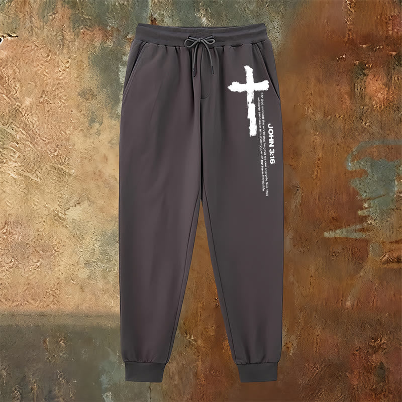 Christianartworkshop Johannes 3,16 Statement Brush Cross Scripture Sweatpants: Walk the Gospel - image 22