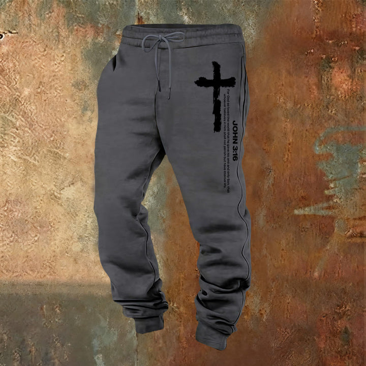 Christianartworkshop Johannes 3,16 Statement Brush Cross Scripture Sweatpants: Walk the Gospel - Warmgrau - 2XL - image 13